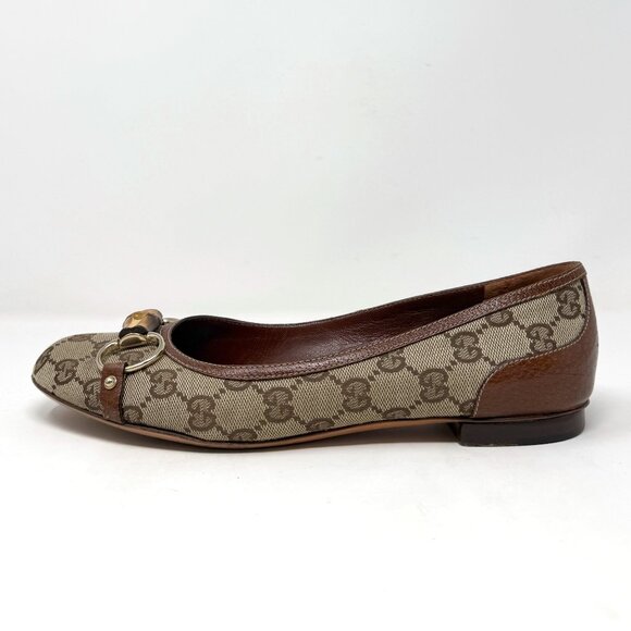 Vintage Gucci Bamboo Horsebit Ballet Flats GG Canvas US 8.5B - Picture 2 of 9
